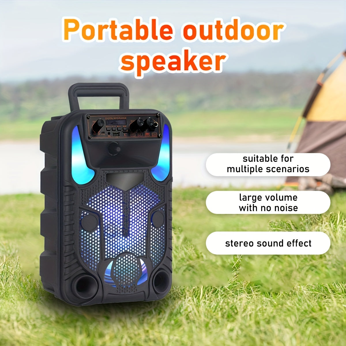 Portable speakers, portable speakers, outdoor speakers, support AUX/FM/USB/TF, with a microphone and a charging cable