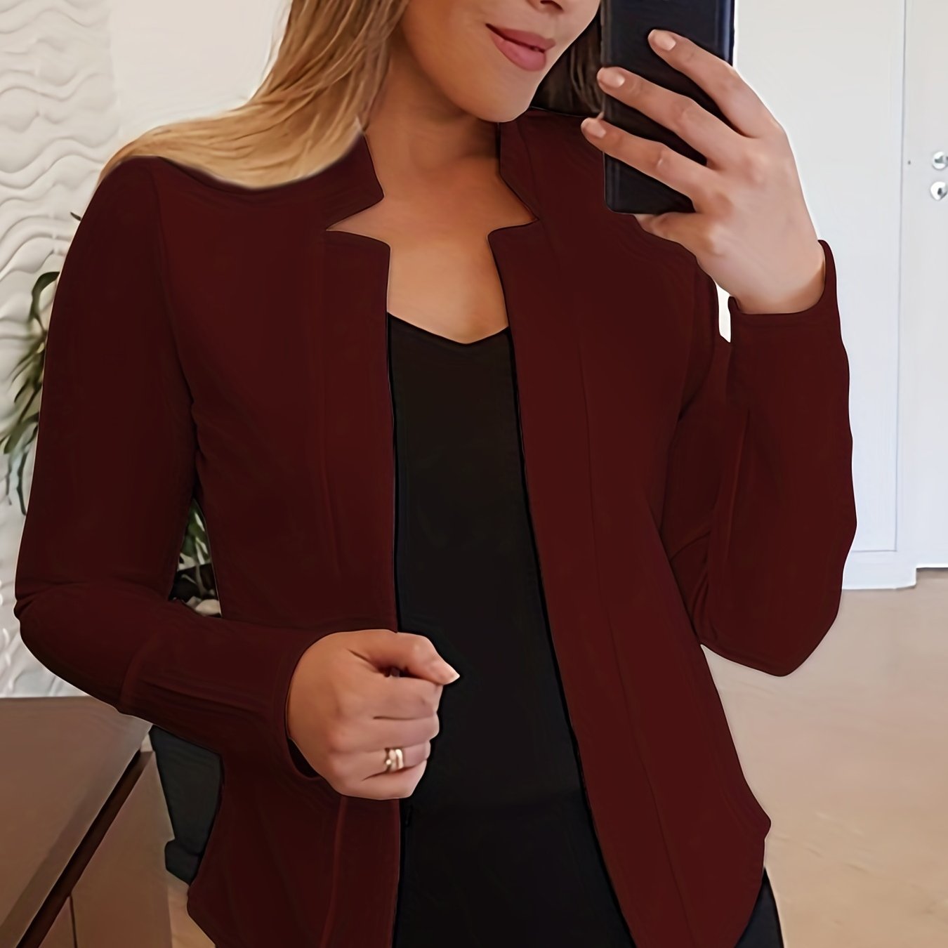 Solid Split Open Front Blazer, Elegant Long Sleeve Blazer, Elegant & Stylish Tops For Office & Work, Women's Clothing