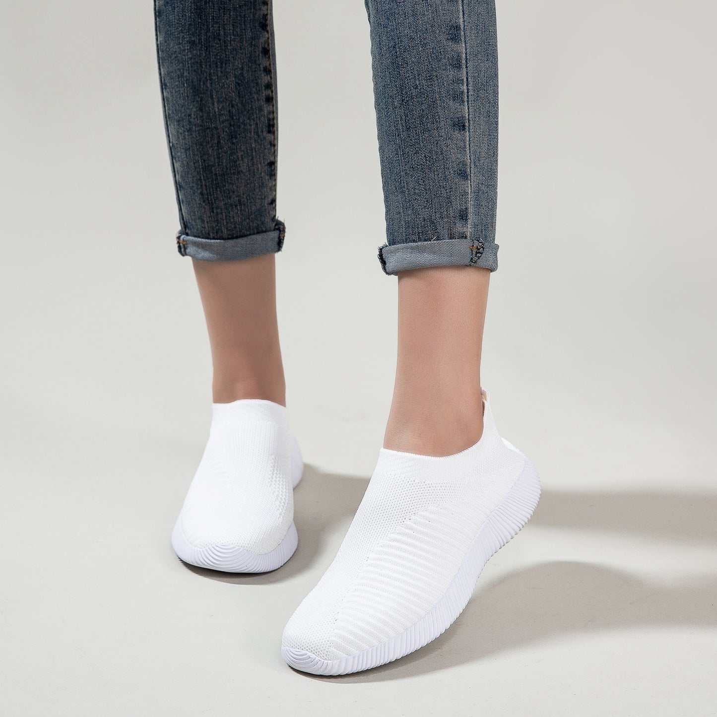 Women's Solid Color Casual Shoes, Lightweight Breathable Slip On Socks Shoes, Low Top Sneakers