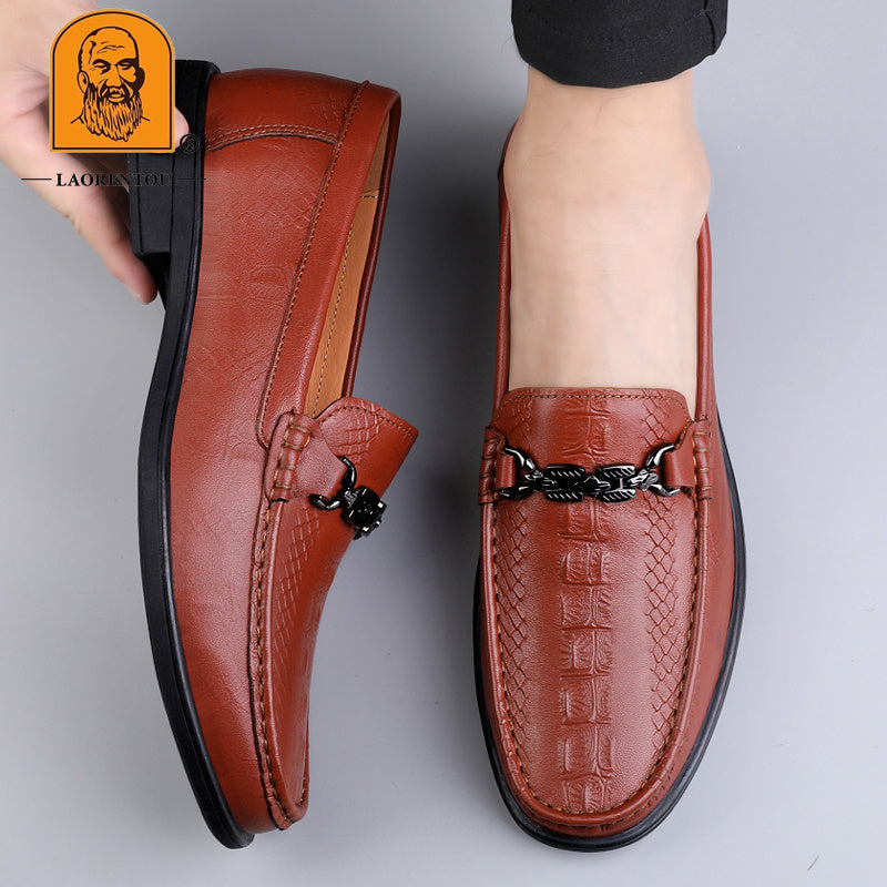 Men's Textured Moc Toe Loafer Shoes, Comfy Non-slip Slip On Shoes, Men's Shoes, Spring And Summer