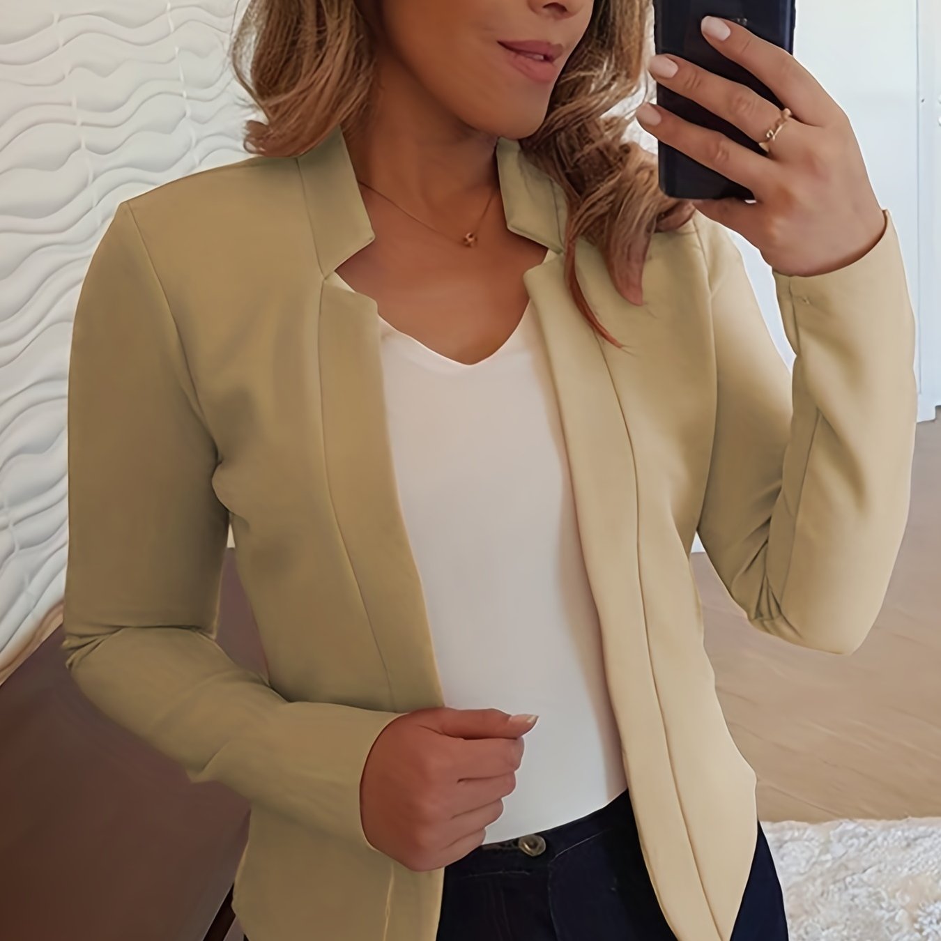 Solid Split Open Front Blazer, Elegant Long Sleeve Blazer, Elegant & Stylish Tops For Office & Work, Women's Clothing