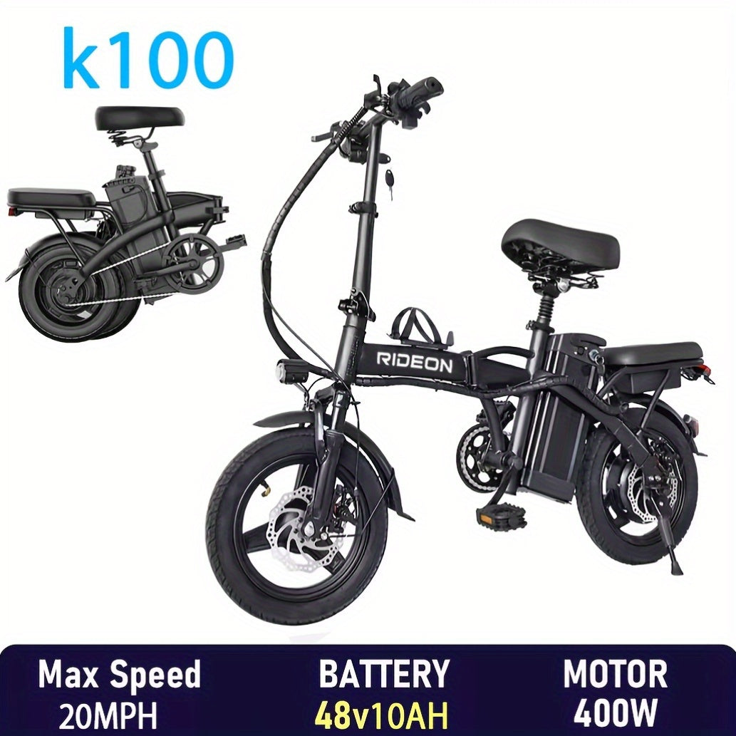 Folding Electric Bike For Adult 400W Rated Brushless Motor Ebike, 14" Tire, Max 48V 1440WH Electric Bicycle, 19MPH Max Speed, Multi-Shock Absorption E-bike, Commuter Ebike For Adults & Teens, Electric EBIKE For Adult Commuter