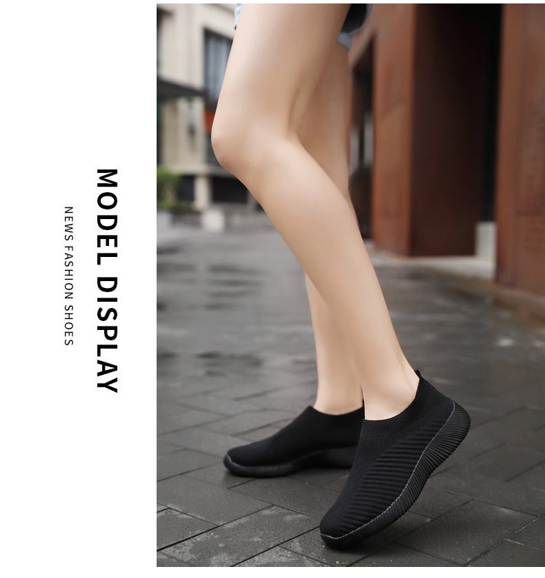 Women's Solid Color Casual Shoes, Lightweight Breathable Slip On Socks Shoes, Low Top Sneakers