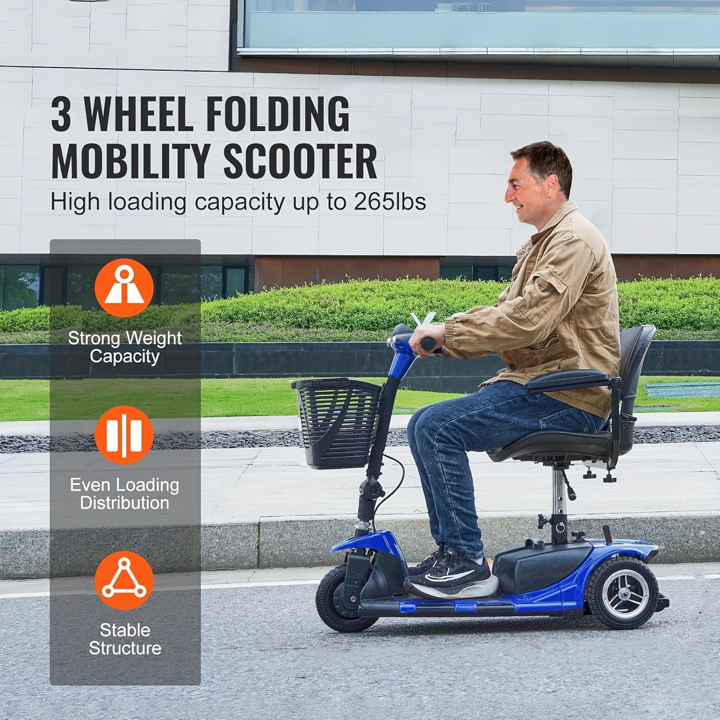 BMBMT 3 Wheel Electric Mobility Scooter With Basket And Light, High-Performance Folding Electric Scooter, Mobility Scooter Foldable For Adults, 20 Km Long Range, Maximum Speed 6km/h, Motor Power-180W