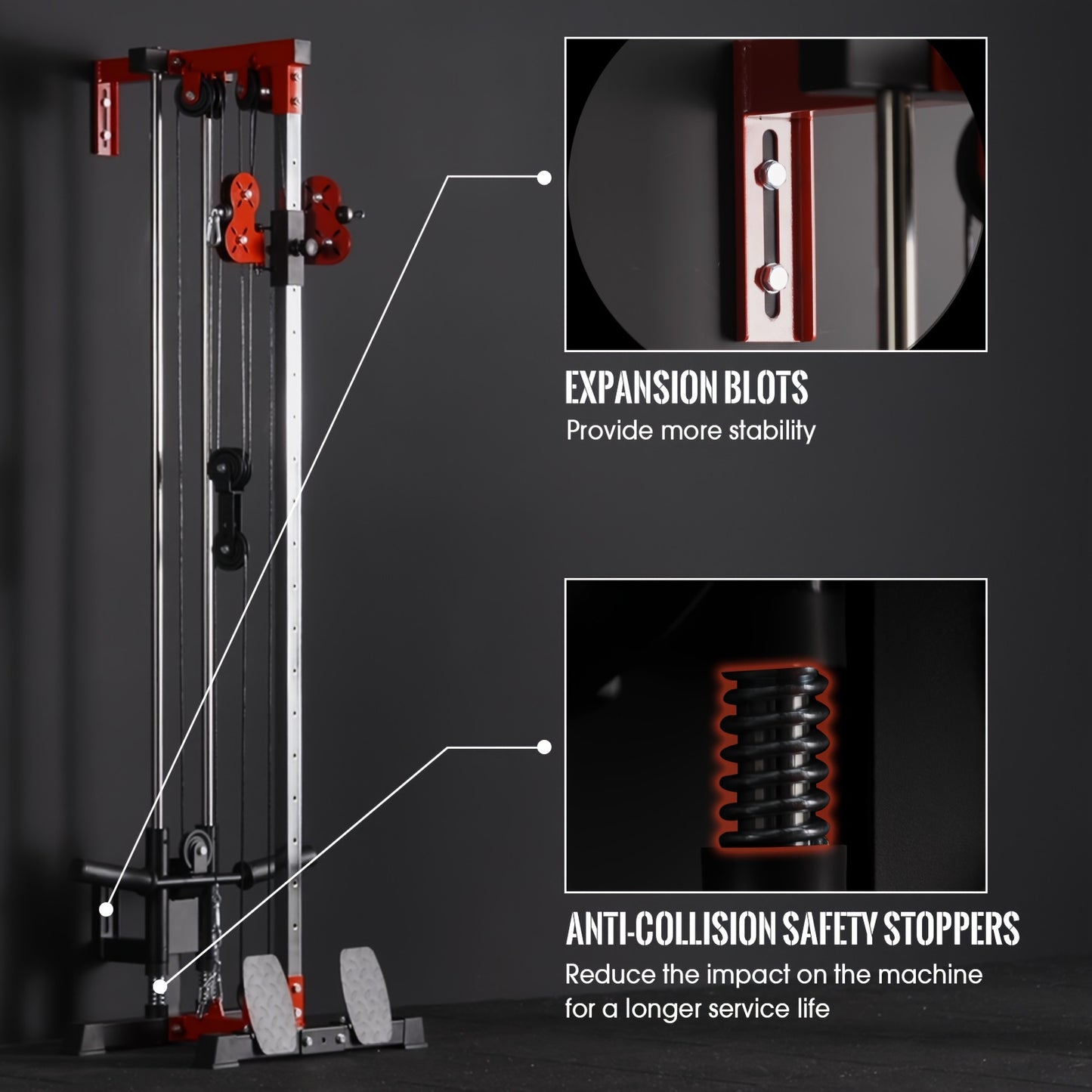 400lb Capacity Wall Mounted Pulley Tower, Cable Crossover And Lat Pull Down Machine With 18 Positions Dual Pulley System, Lat Pulldown Cable Training For Home Gym Fitness Equipment