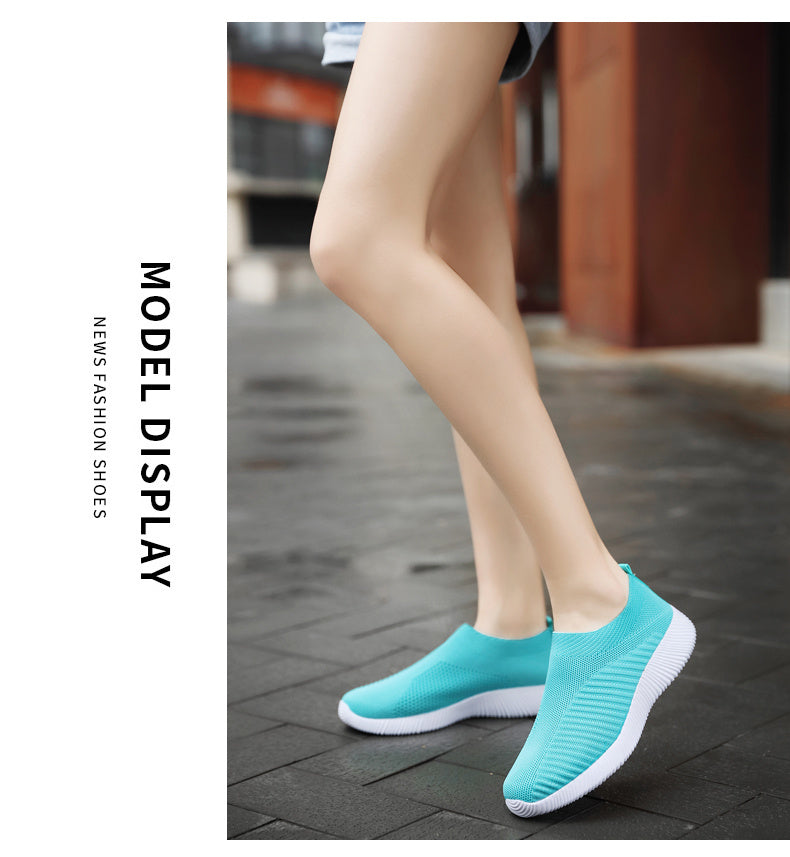 Women's Solid Color Casual Shoes, Lightweight Breathable Slip On Socks Shoes, Low Top Sneakers