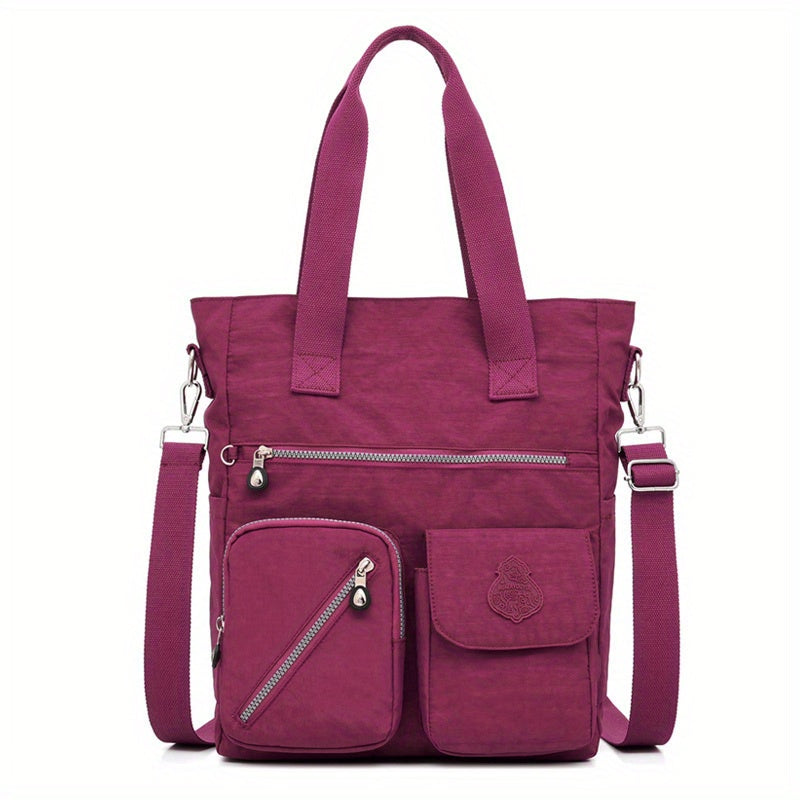 Large Capacity Shoulder Bag, Letter Patch Decor Tote Bag Women's Casual Nylon Handbag