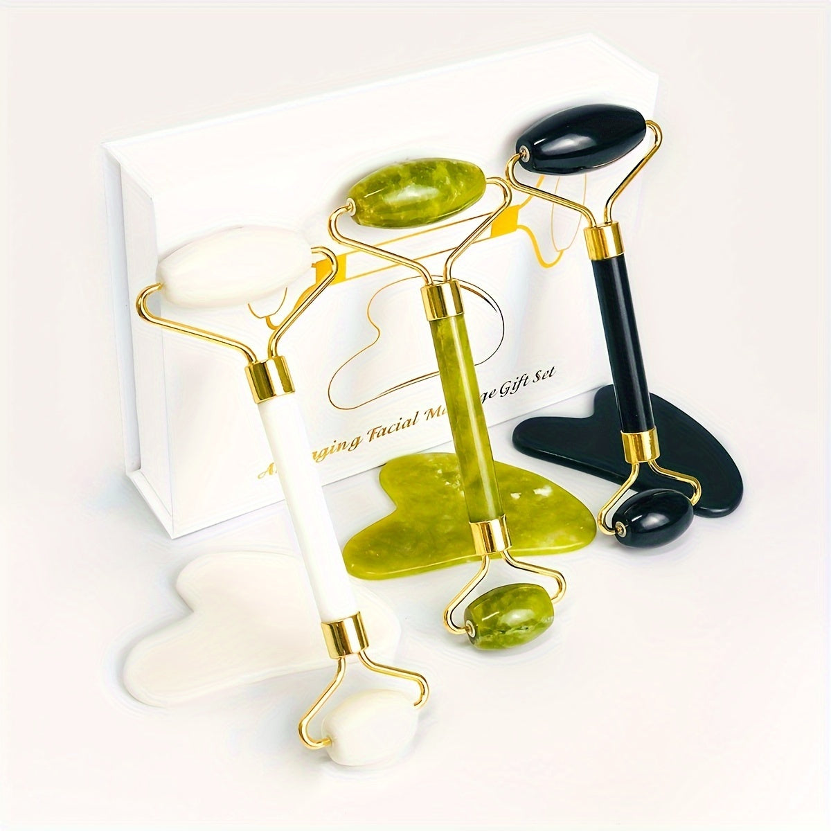 Facial and Eye Roller Massage Stick Non-Natural Pink Crystal Jade Roller Beauty Massager
