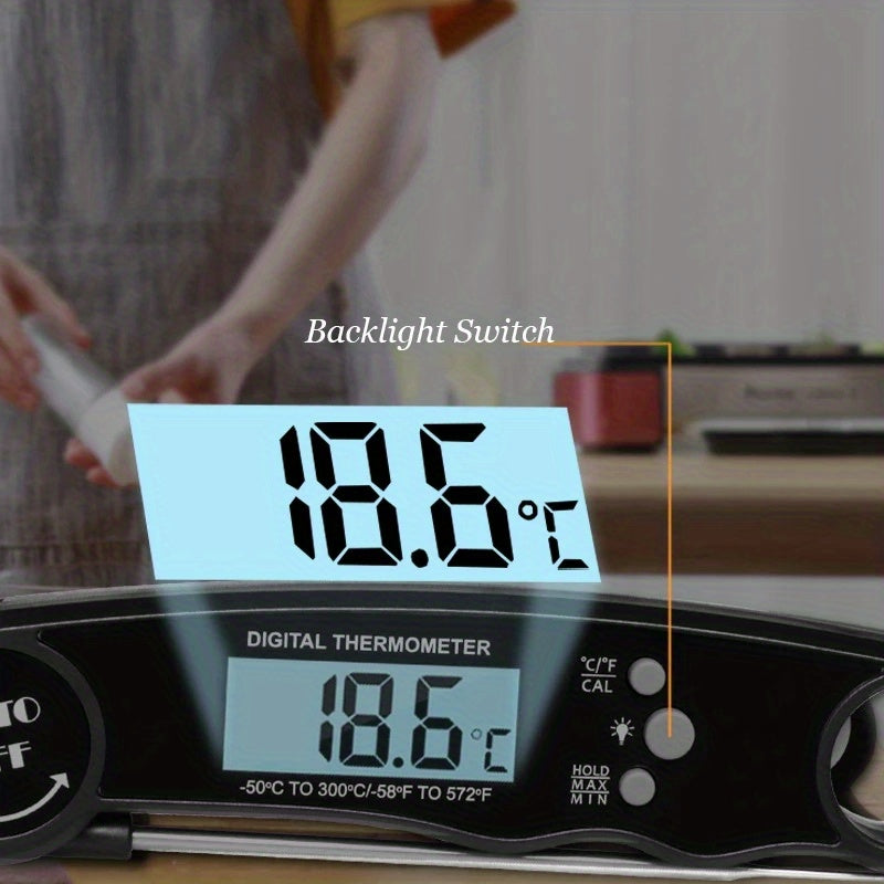 1pc Digital Instant Read Meat Thermometer With 4.6-Inch Folding Probe Backlight & Calibration Function For Cooking, Thermometer Digital Thermometer Meat Kitchen Cooking Tools