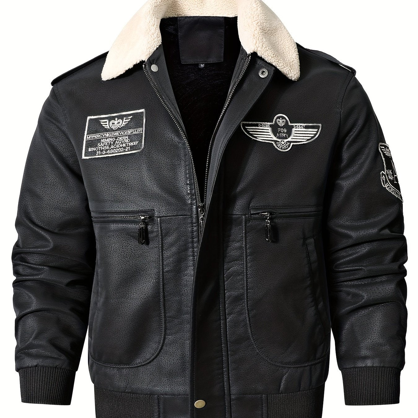 Men's Bomber Motorcycle Leather Jacket Vintage Fleece Faux Leather Jacket Gifts