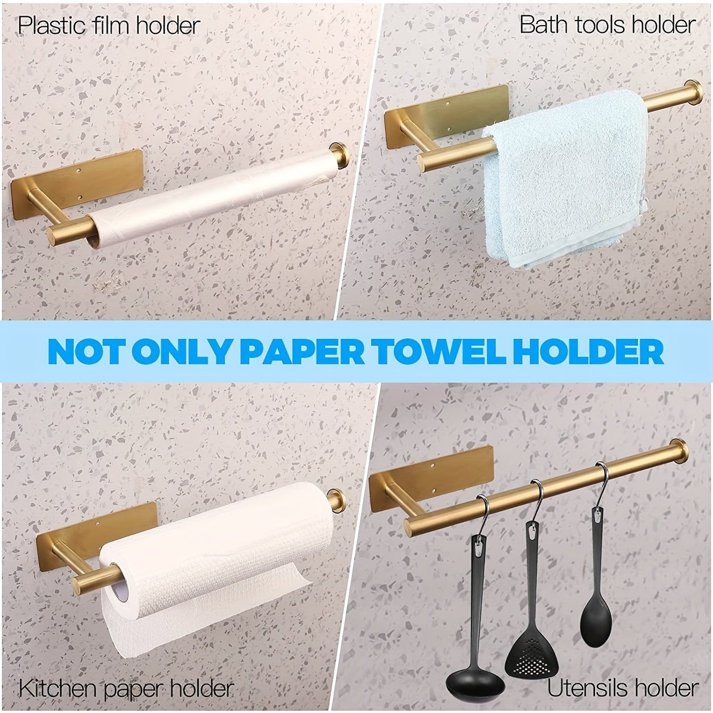 1pc Stainless Steel Self-Adhesive Paper Towel Holder - Space-Saving Wall Mount Design for Kitchen, Counter, Cabinet, and Bathroom - Easy Installation, Punch-Free, and Durable