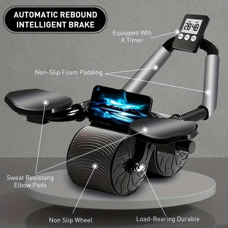Pro Abdominal Exercise Wheel - Automatic Rebound, Timer, Knee Mat, Ergonomic Design for Effective Core Workout, Home Gym Essentials, Space-Saving Fitness Equipment for Men and Women