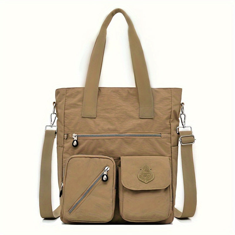Large Capacity Shoulder Bag, Letter Patch Decor Tote Bag Women's Casual Nylon Handbag