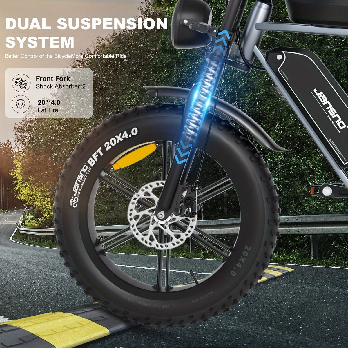 JANSNO X70 Electric Bike For Adults With 500W Brushless Motor, 48V 34Ah Removable Dual Battery, 20" X 4.0 Fat Tire Electric Bicycle, Electric Mountain Bike, Commuter Off-Road Electric Bike, 7-Speed Transmission With Charger