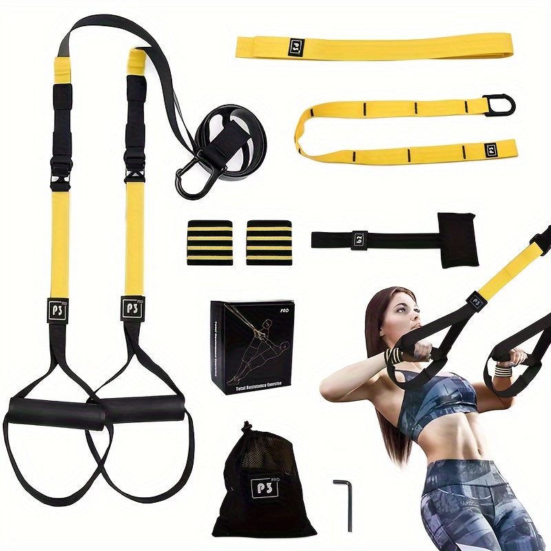 80-Inch Ultimate Home Gym Kit - Full Body Suspension Trainer, Powerlifting Strength Workout Straps, Fitness Bands, Door Anchor, Wall Mount, Flexibility Exercises, Indoor and Outdoor Workouts, Space-Saving, Portable, Durable,