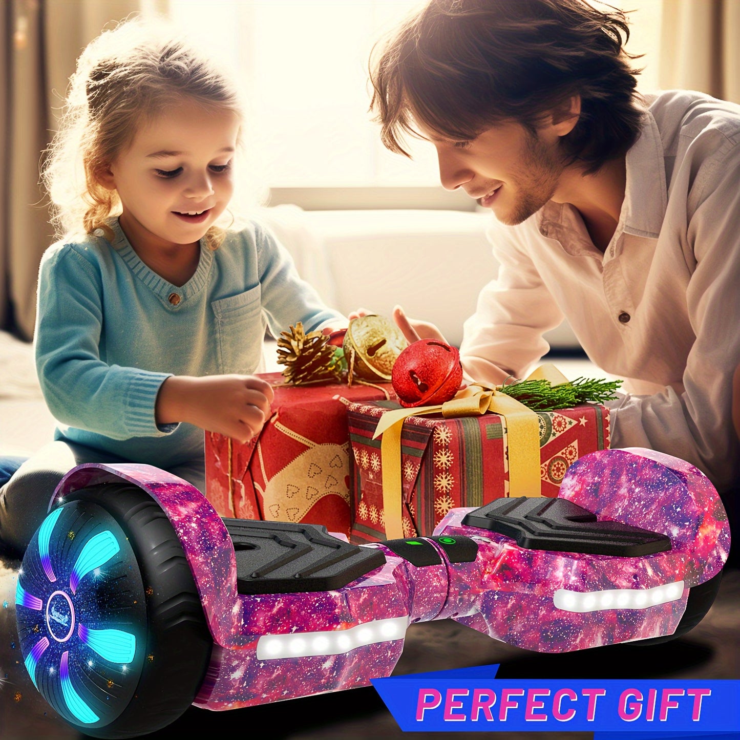 SIMATE K1 Hoverboard for All Ages - Self-Balancing Scooter with Vibrant LED Lights, 8 Speed Modes & Music Playback, Rechargeable Battery, Perfect for Youngsters, Teens & Adults - Ideal Gift for Holidays