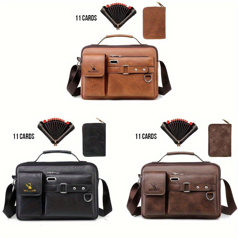 1/2pcs Men's Business Adjustable Strap Sling Bag, Casual PU Leather Shoulder Messenger Bag