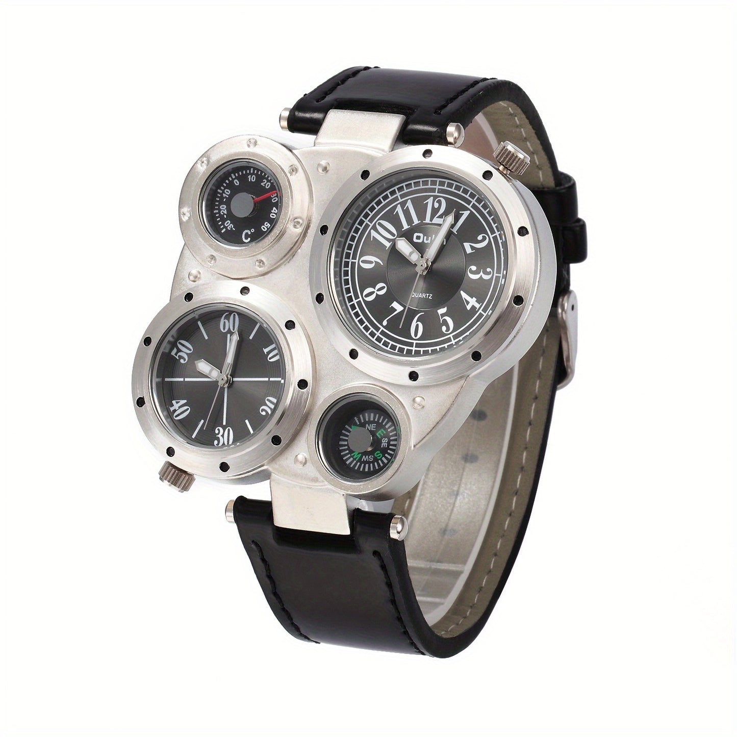 1pc Men's Large Face Outdoor Sports Quartz Watch with Belt Compass, Camping Timepiece, Water Resistant, Shockproof, LED Backlight, Date Display, and Alarm Function for Hiking, Climbing, and Adventure