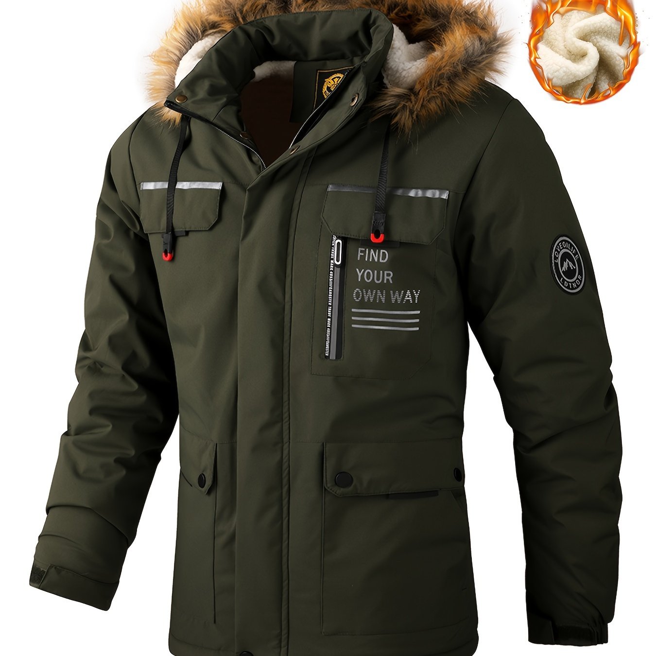 New Fall/Winter, Men's Flap Pocket Padded Jacket, With Faux Fur Hoodie Coat