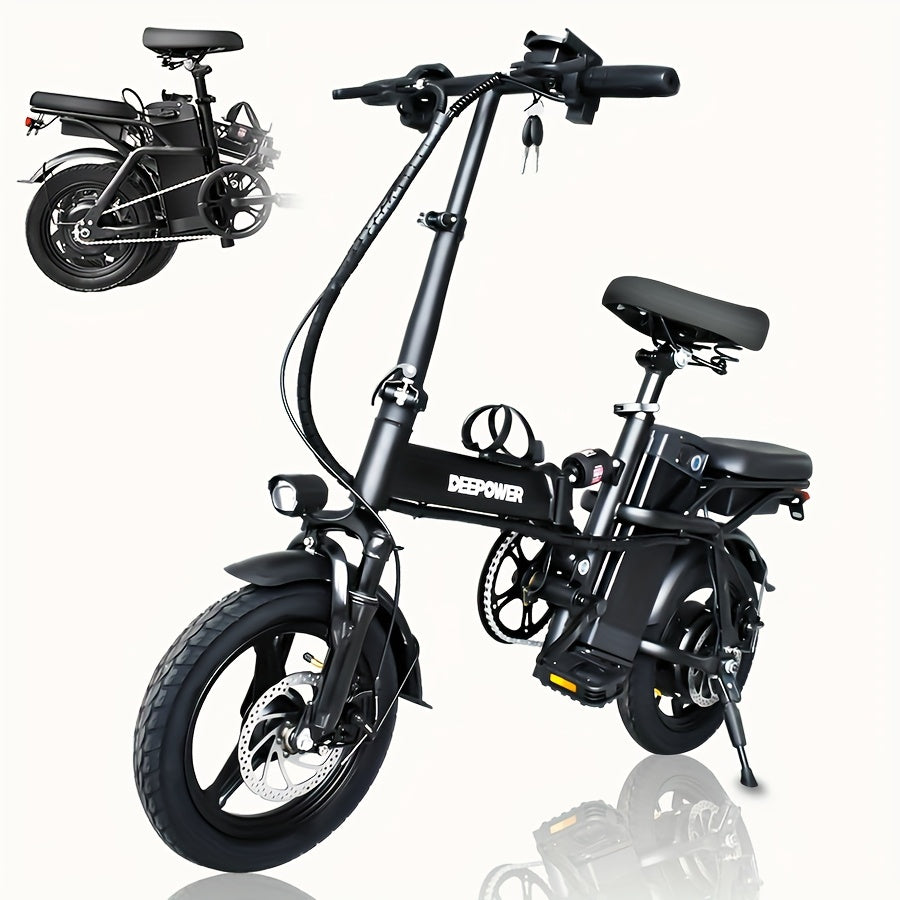 Electric Bike For Adults, 600W Peak 400W Motor, 20 Mph Folding E Bike, 14" Adults Electric Bicycle, 3 Levels Assist, Multi-Shock Mini E Bike With Brake Light, Basket, Water Bottle Rack