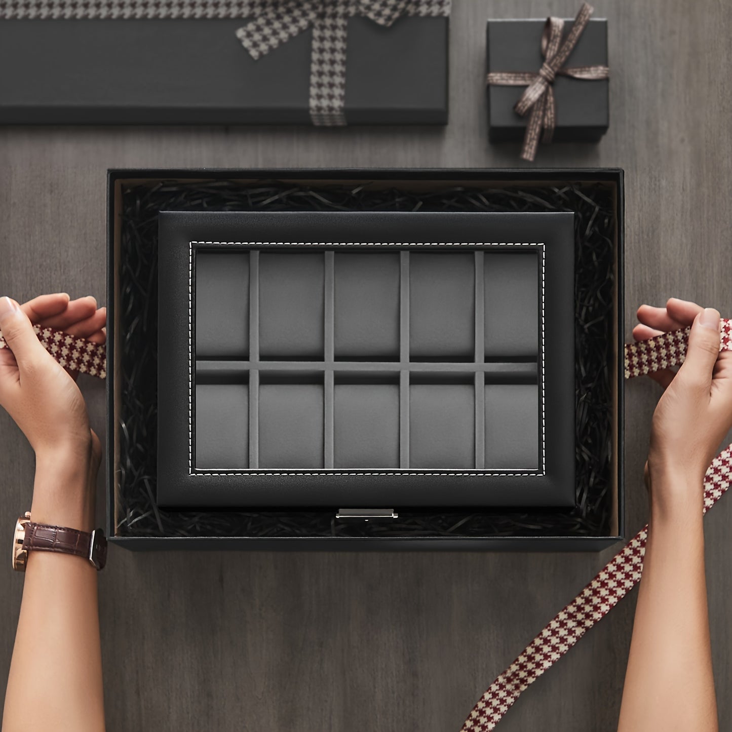 SONGMICS 20-Slot Watch Box, Watch Case With Glass Lid, 2 Layers, Lockable Watch Display Case, Black Synthetic Leather, Gray Lining, The Best Christmas Gifts For Men, Women, Father, Mother And Friends