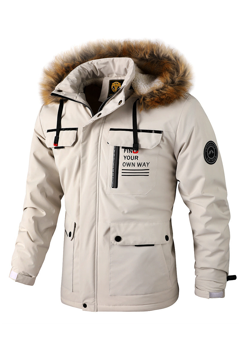 New Fall/Winter, Men's Flap Pocket Padded Jacket, With Faux Fur Hoodie Coat