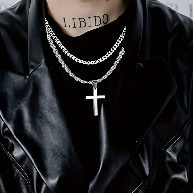 3pcs To My Brother Handmade Rope Cross Pendant Cuba Necklace Father's Day Gift For Him Gift Box Hip Hop Titanium Steel Gift for Him Man Father Best Dad Women Mother's Day Jewelry Waterproof Fashion Trendy Simple Jewelry birth