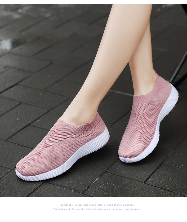 Women's Solid Color Casual Shoes, Lightweight Breathable Slip On Socks Shoes, Low Top Sneakers