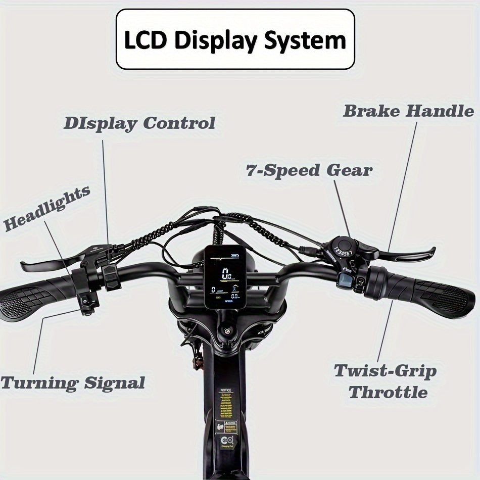 Electric Bike for Adults, 20 Inch Fat Tire Ebike with 740W Motor 48V17.5Ah Battery Up to 19MPH/ 40Miles, 7 Speed Dirt Electric Motorcycle Bicycle