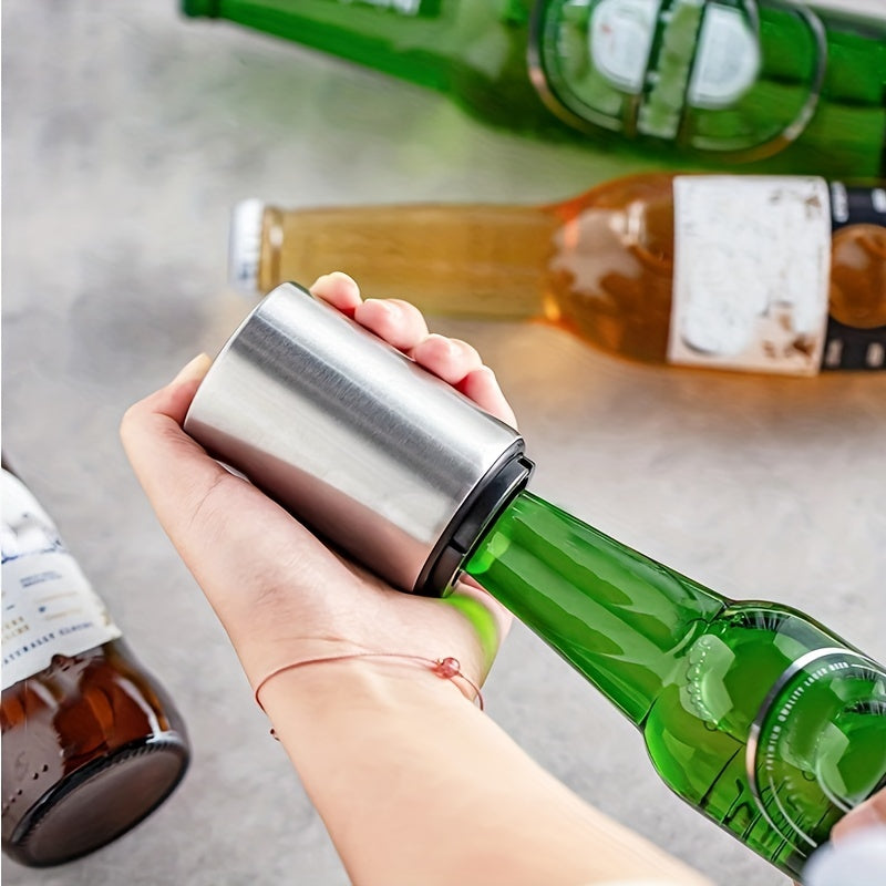 Automatic Beer Bottle Opener,Magnet Beer Opener,Stainless Steel Push Down Opener Wine Beer Soda Cap Opener Kitchen Accessories,Creative Kitchen Tool Magnetic Automatic Press Lid Opener Portable Bar Gadgets,Household Labor-Sav