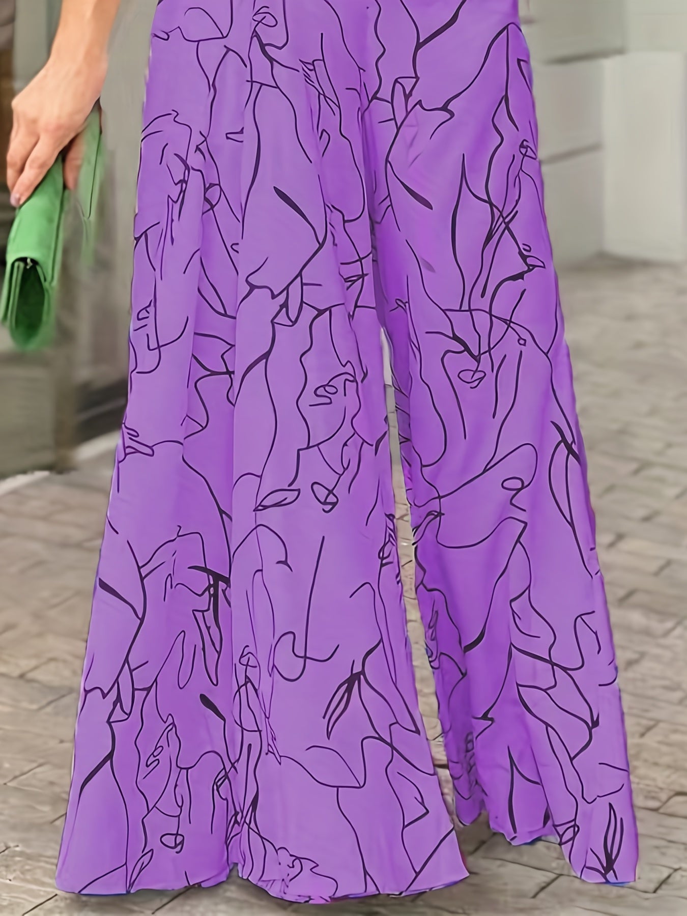 Elegant Waist Halter Jumpsuit, Casual Print Tie Sleeveless Waist Summer Wide Leg Long Pant Jumpsuit, Women's Clothing