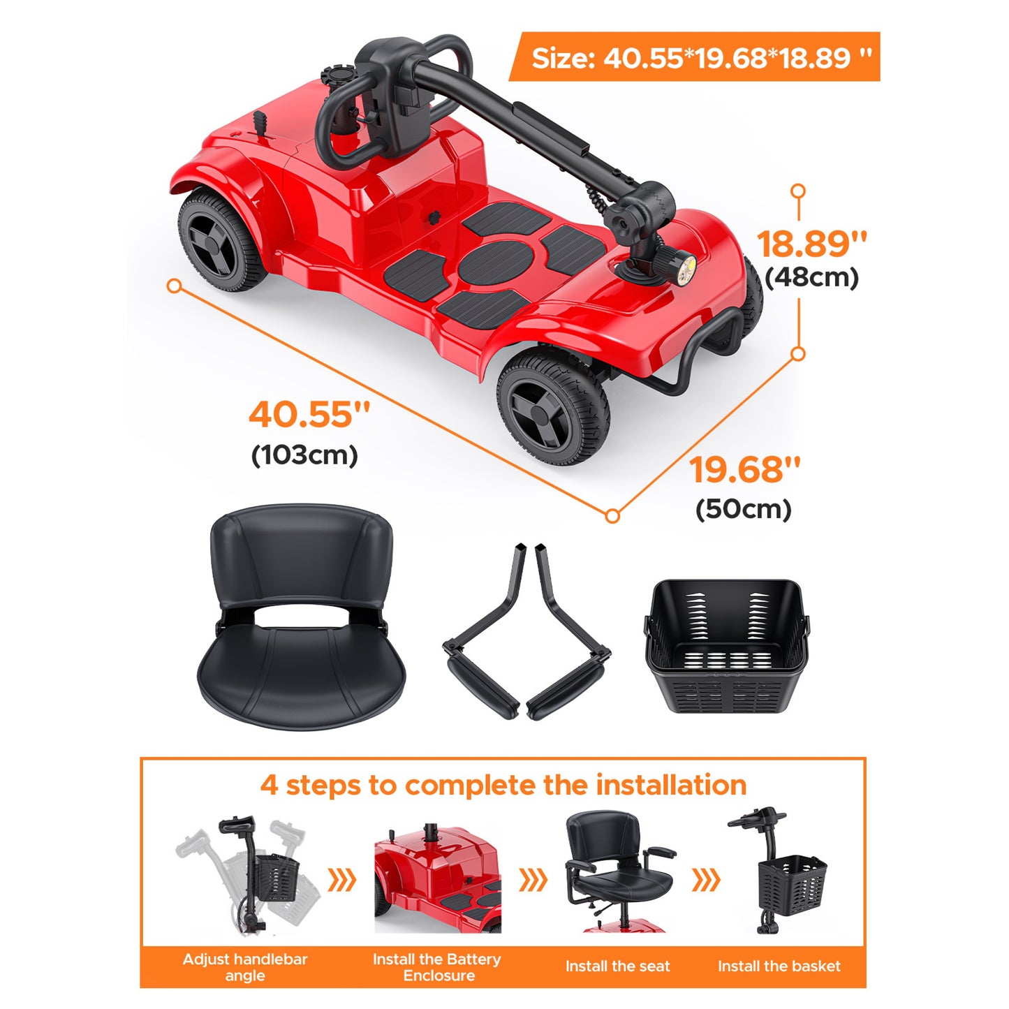 ENGWE Folding 4-Wheel Mobility Scooter, 250W 24V Motor, 15 Miles Long Range For Adults With Detachable Basket, Front Light, 265lbs Max Weight, Halloween Christmas Gifts