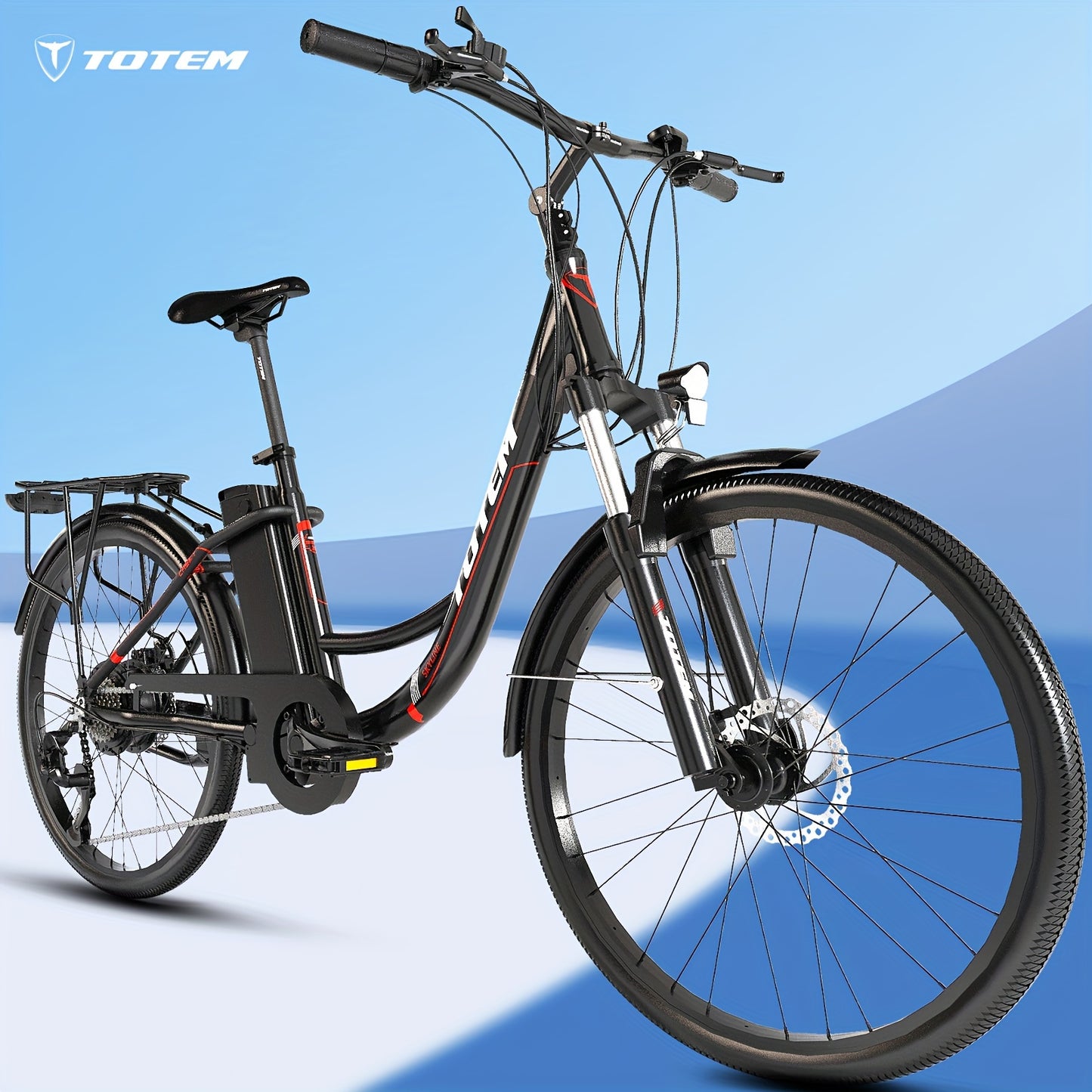 Totem Skyline 26" Electric Bike for Adults - 350W, Ideal for City Riding | 40-Mile Range, 20 MPH Top Speed, Fast Charge in 3H, 7-Speed Gears, Detachable Battery, Adjustable Seat