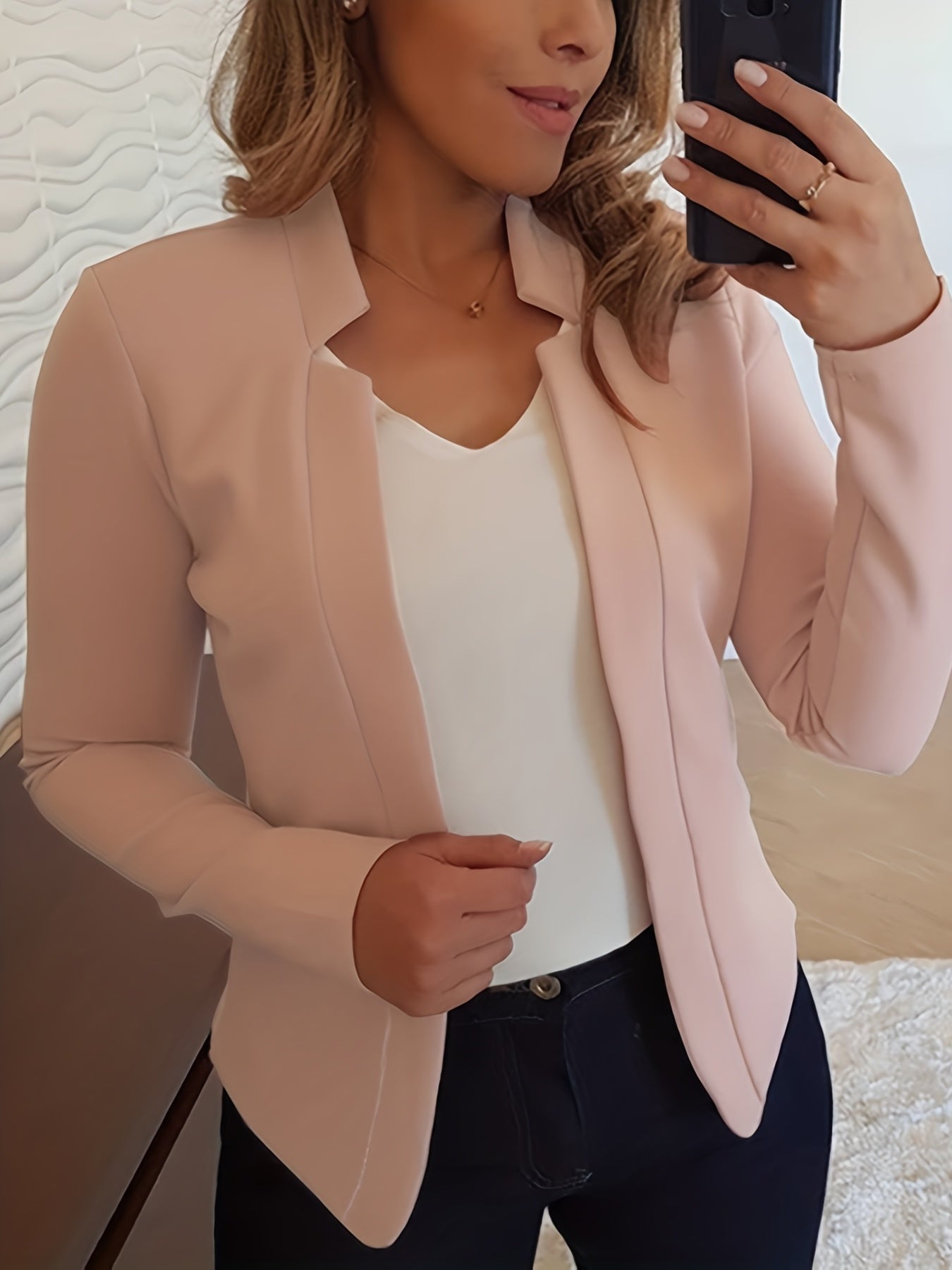 Solid Split Open Front Blazer, Elegant Long Sleeve Blazer, Elegant & Stylish Tops For Office & Work, Women's Clothing