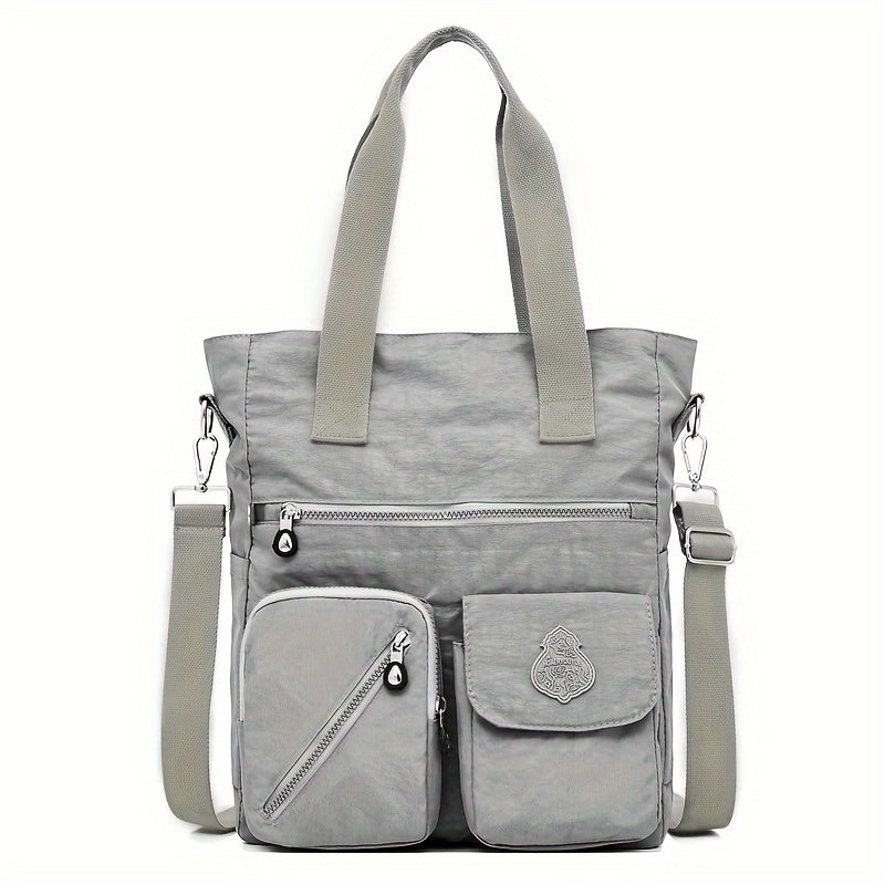 Large Capacity Shoulder Bag, Letter Patch Decor Tote Bag Women's Casual Nylon Handbag