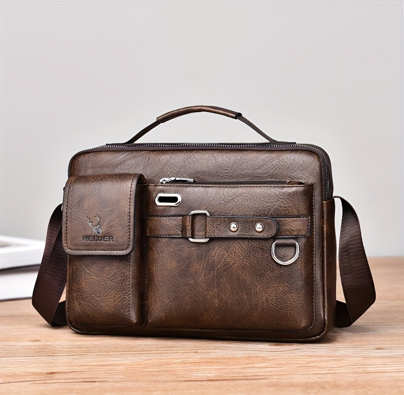 1/2pcs Men's Business Adjustable Strap Sling Bag, Casual PU Leather Shoulder Messenger Bag