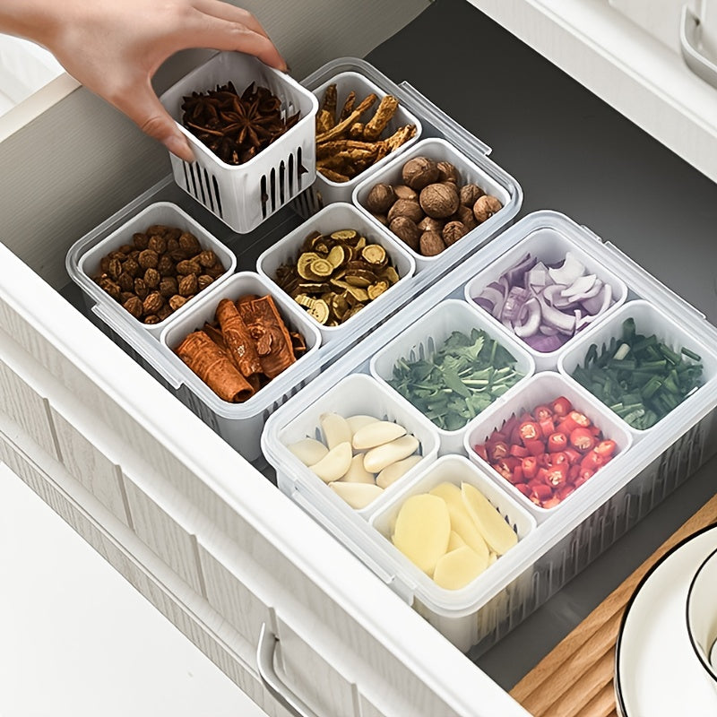 1pc Kitchen scallion storage box 6in 1 scallion ginger garlic fresh-keeping box refrigerator fruit food fresh-keeping drain box