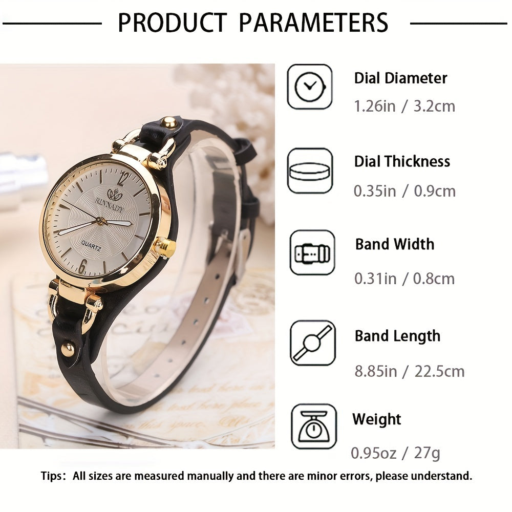 Elegant Quartz Ladies Watch - Boho Chic Leather Strap, Japanese Movement, Shock-Resistant with Stud Embellishments