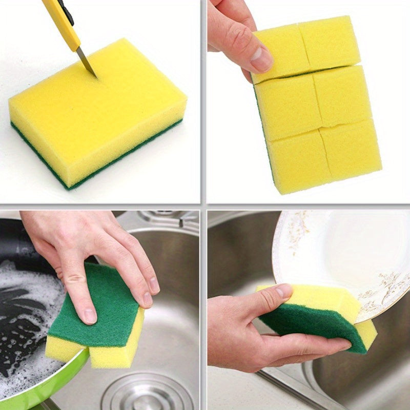 5/10pcs, Dishwashing Sponge, Scouring Pad, Dishwashing Cloth, Kitchen Double-sided Cleaning Brush Pot Brush Bowl Sponge Block, Household Dishwashing Sponge Wipe