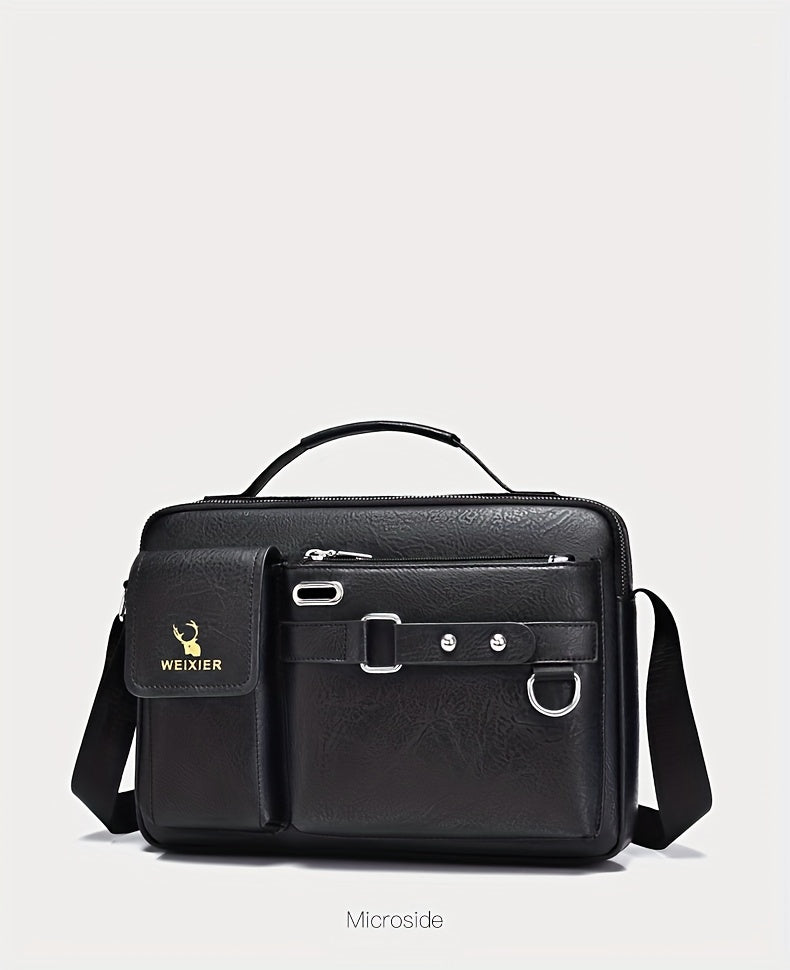 1/2pcs Men's Business Adjustable Strap Sling Bag, Casual PU Leather Shoulder Messenger Bag