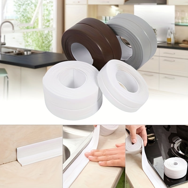 1pc Premium Waterproof Caulk Strip - Quick Install Self-adhesive Tape for Kitchen & Bathroom - Durable Anti-mildew Sealer with Edge Guard, Anti-Scratch Protection - Modern Design, Long-lasting Solution