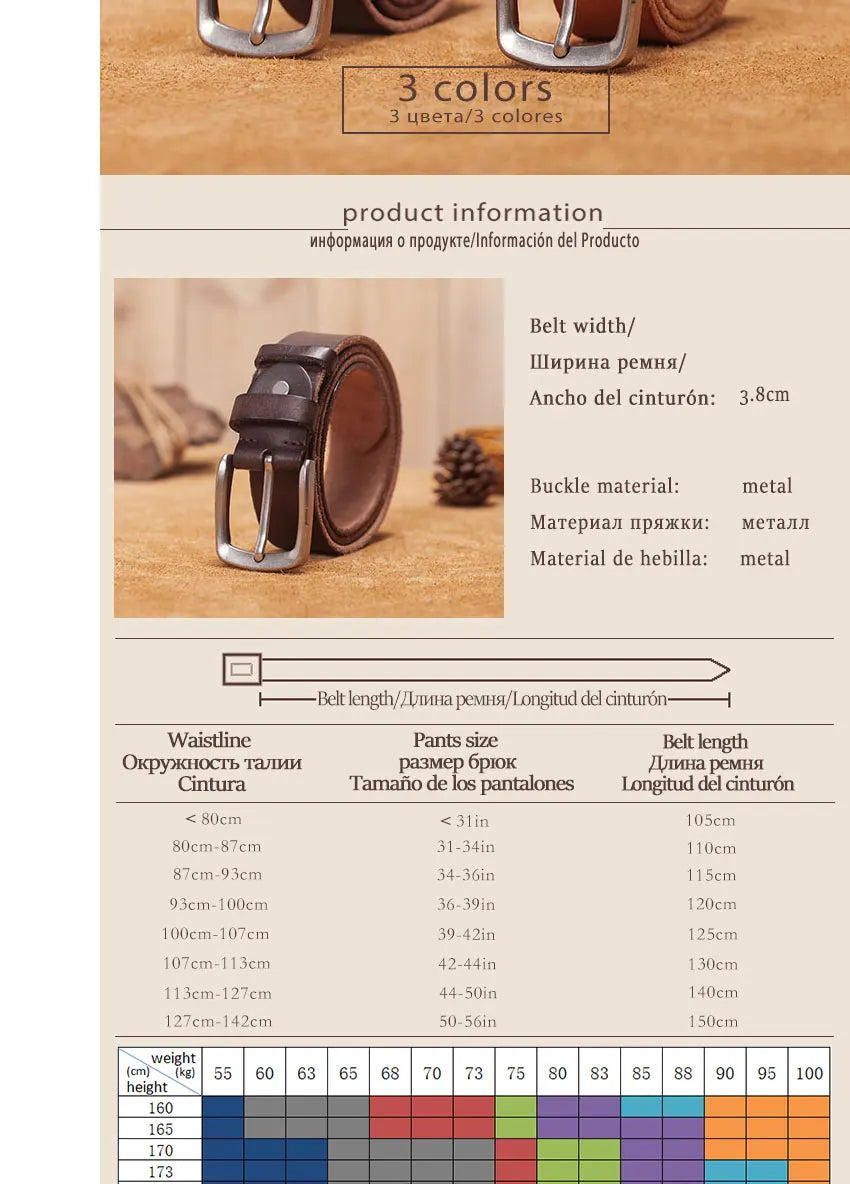 Men's belt leather belt men male genuine leather strap brown cow leather belt for men pin buckle vintage jeans cintos masculinos