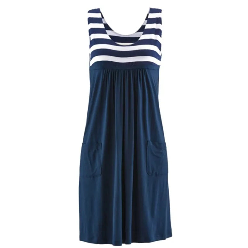 Fashion striped dress summer dress loose simple sleeveless dress women's clothing