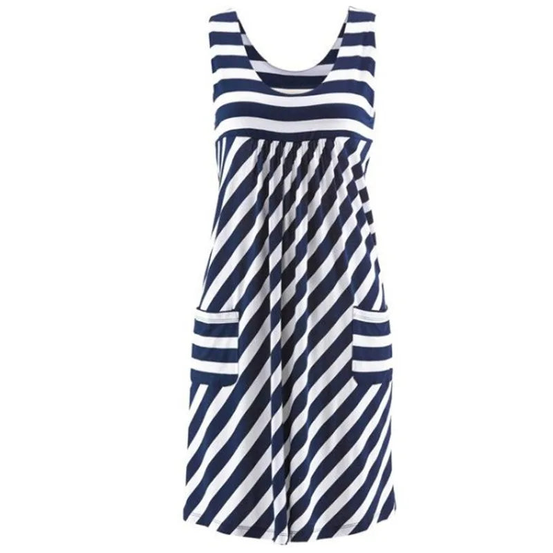 Fashion striped dress summer dress loose simple sleeveless dress women's clothing
