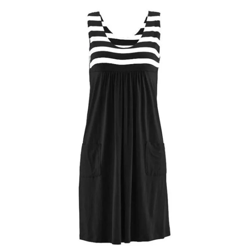 Fashion striped dress summer dress loose simple sleeveless dress women's clothing