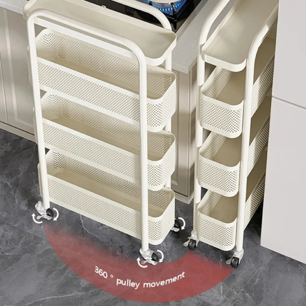 Kitchen Multi-Functional Storage Trolley Vegetables Baskets Bathroom Moisture-Proof Mobile Cart Snack Rack Living Room Shelves