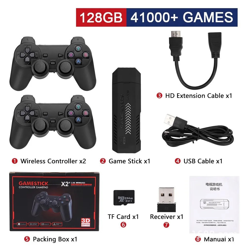 New X2 Plus Game Stick GD10 Pro 4K HD Retro Video Game Console Wireless Controller 128G 40000 Game TV 50 Emulator For PS1/N64
