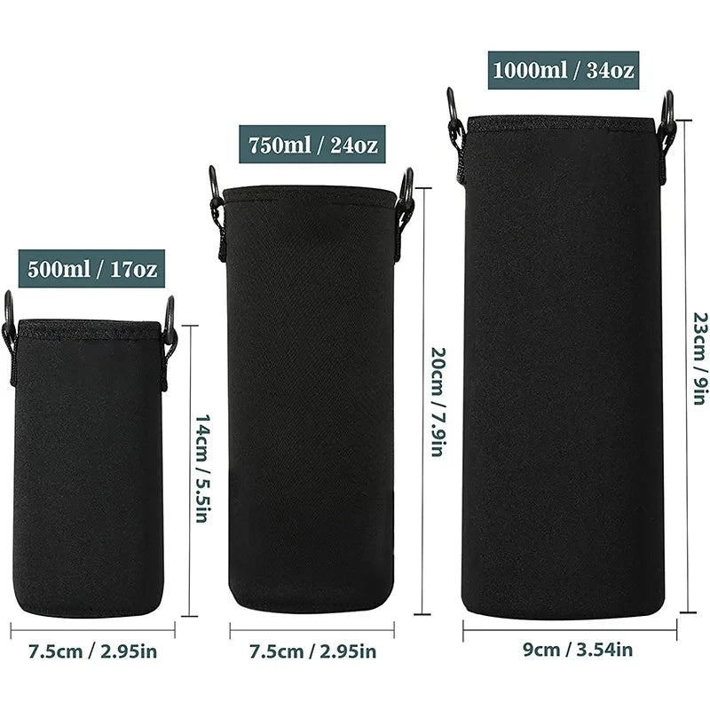 Portable Water Bottle Insulated Neoprene Holder Pouch Bag 420/550/750/1000/1500ml Shoulder With Adjustable Strap