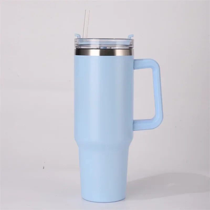 40oz 304 Stainless Steel Insulated Water Bottle,Thermal Coffee Car Cup, Cold Hot Mugs Vacuum Flask With Handle Straw,For Sport