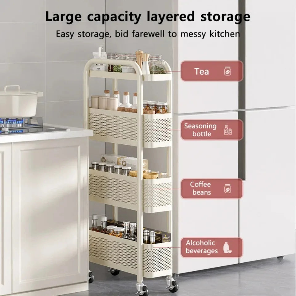 Kitchen Multi-Functional Storage Trolley Vegetables Baskets Bathroom Moisture-Proof Mobile Cart Snack Rack Living Room Shelves